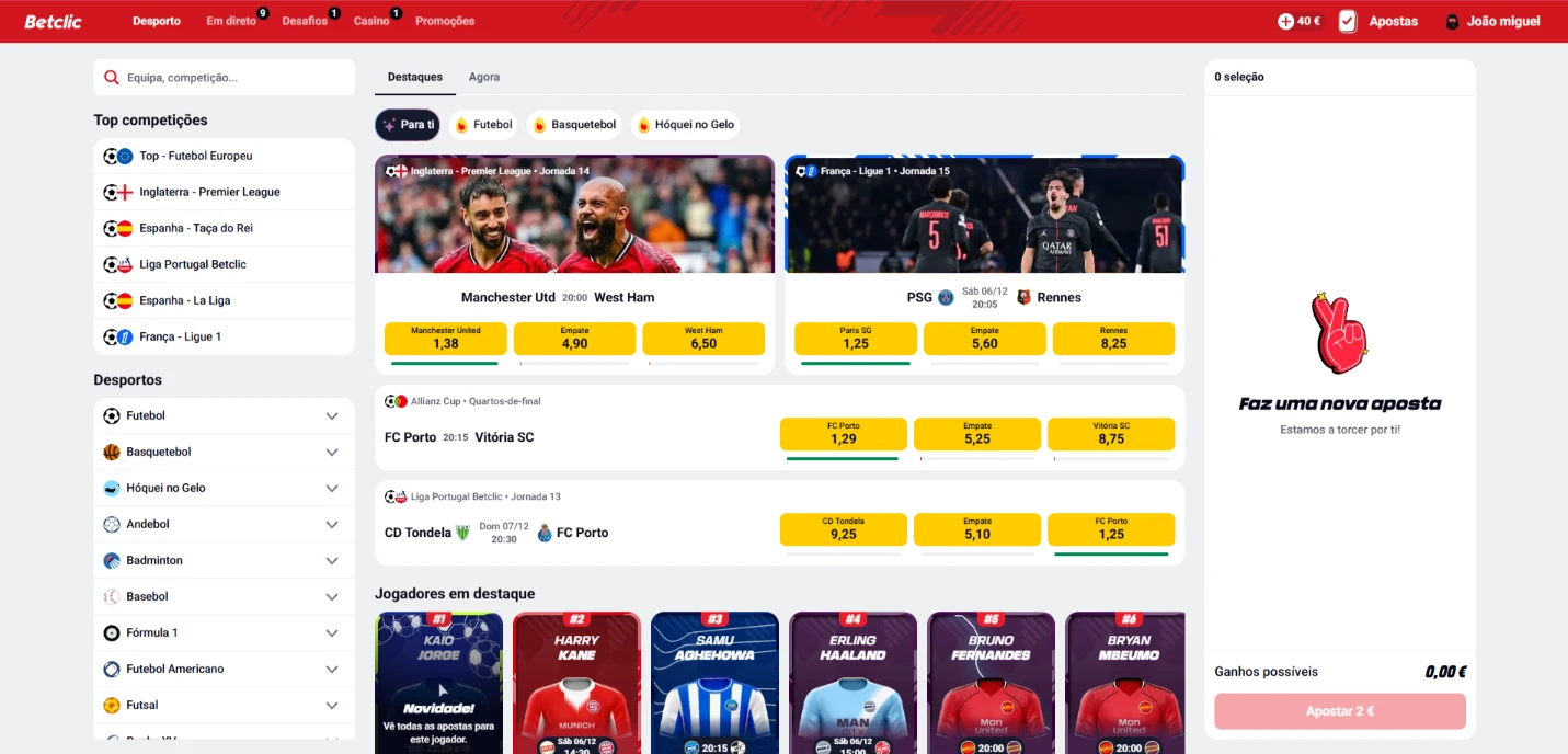 Homepage da Betclic