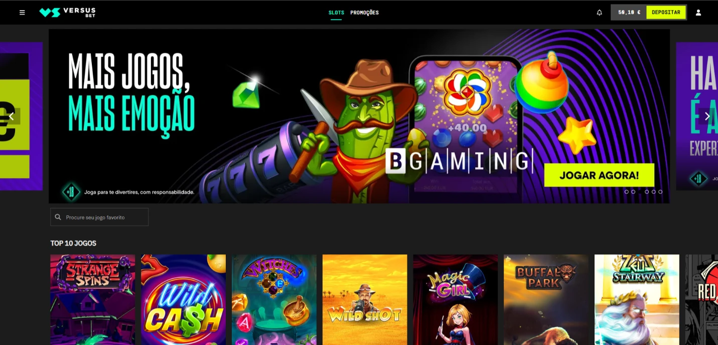 Página inicial da Versusbet